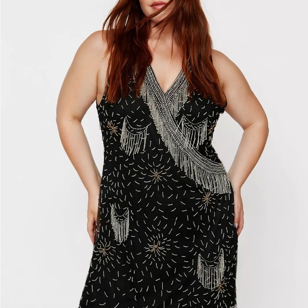 Black and Silver Tassel Beaded Dress